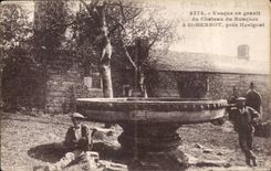 granite basin of the Castle of Rusquec has St Herbot close Huelgoat - CPA