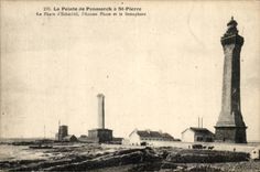 CPA the point of Penmarch has St Pierre Phare of Eckmuhl the old headlight and the semaphore (lighthouse)