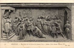 Low Orleans CPA reliefs of Statue of Jeanne of arc Jeanne in front of Charles VII