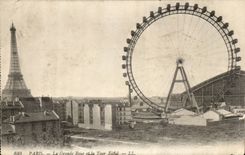 CPA Paris large the wheel and the Tower of Eiffel
