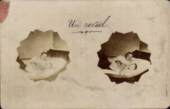 Real photo young men an alarm clock (St Gaudens family CRubilhe Toulouse data base of Arcole)