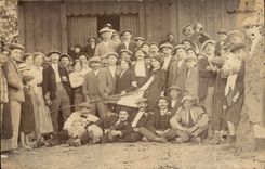 Real photo Group with French flag (folklore costume)