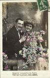 Fantaisie - Couple - Respirer emsemble les fleur peut unir a jamais deux coeurs - CPA 