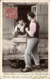 Fantaisie - Couple - Mais Pierre se montrant a la bele Jeannette Se met sans tarder a lui conter fleurette - CPA 