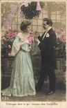 Fantaisie - Couple - Echangez sous le gui l'anneau des fiancailes - CPA 
