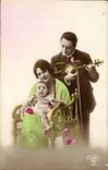 Fantaisie - Couple avec bebe - violin - musique - intrument - CPA 