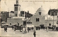 Statue Algerien-CPA Algiers des Herzogs von Orleans und von Moschee Djama Djedid