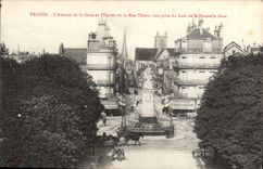 TRoyes CPA the avenue of the station and Entering of the street Thiers seen from top of the new station