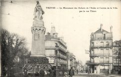 TRoyes CPA the monument of the children of the paddle and Entering of the city by the street Thiers