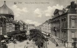 Belgie Belgium CPA Liege Places market (perron and town hall)