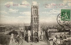 CPA Belgium Ghent Panorama and turn of the church St Bavon