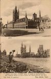 CPA Belgium Ypres Markets with cloths before and after the bombardment