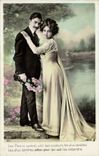 Fantaisie - Couple - Les fleurs savent unir aux couleurs les plus tendres - CPA 