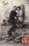 Fantaisie - Couple - 1 er Avril - poisson - la peche - CPA 