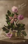 Fantaisie - Bonne Annee rose avec ruban - Hortense Delort - CPA 