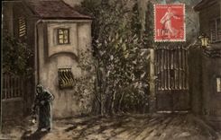 Arts - Tableau - Femme avec lanterne - CPA 