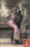 Fantaisie - Couple - Le Frisson - jolie robe - fashion - style - CPA 