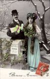 Fantaisie - Couple - Bonne Annee - Boitre a Lettres - Poste - CPA 