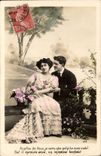 Fantaisie - Couple - aupres de vous je sens que palpite mon coeur - CPA 