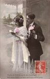 Fantaisie - Couple - Voyez ce livre dit que le don d'une rose sait mieux flechir un coeur - CPA 