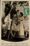 Fantaisie - Couple - Cerise - Un jour de printemps on cueille la cerise - CPA 