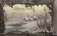 Fete - Bonne Annee - Maison sous neige - CPA 
