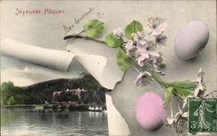 Phantasie - Frau - frohliches Ostern - Eier - frohliche Ostern - CPA