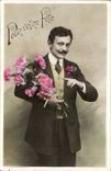 CPA Fantasy Man and flowers For your festival (Renee Mougeot Louvemont)
