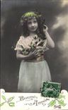 Fantasy - Child - Happy New Year - Sweet child with flowing curls - CPA