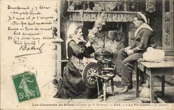 CPA the songs of Botrel the wire breaks (couple)