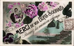 CPA Fantasy Thank you of your good wishes Recevez mine exchanges some (Man flowers)