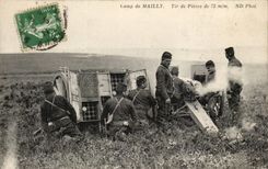 Militaria Camp of Mailly CPA shooting of parts of 75 mm