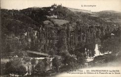 Chateauneuf les Bains CPA Panoramic View of the castle and the footbridge on Sioule