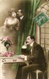 Fantaisie - Couple - Le Reve - Romantic Card With Mustached Man - CPA 