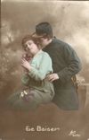 Fantaisie - Couple - - Le Baiser - soldat - militaria - a soldiers kiss - CPA 