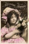 Fantaisie - Heureuse Annee - Enfante adorable - darling girl with curly hair - CPA 