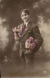 Fantasy - Young man with flowers - CPA