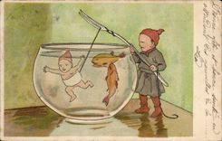 CPA Fantaise Children Easter Easter April 1st fish