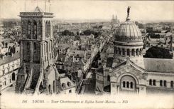 Tours CPA Tour Charlemagne et Eglise Saint Martin