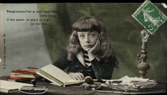 CPA Phantasie-Kind vor seinem Buchtraumer