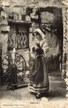 CPA Folklore Woman alone! (ropemaking machine wheel)