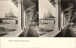 Italien Italien CPA Pavie gesehen von unterhalb der bedeckten Brucke