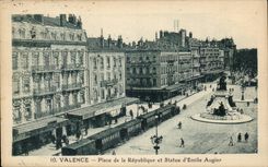 Valence CPA Places Republic and Statue of Emile Augier (train)