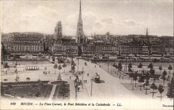 Rouen CPA the Carnot place the Boieldieu bridge and the cathedral