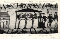 Bayeux CPA Tapisserie der Konigin Mathilde die Harold ausgebreitet wird muss das Meer nehmen