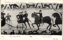 Tapestry of the queen Mathilde Bayeux CPA Guy is seized of Harold