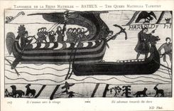 Tapestry of the queen Mathilde Bayeux CPA It advances towards the shore