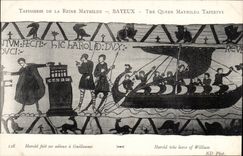 Tapestry of the queen Mathilde Bayeux CPA Hrold bids its farewell has Guillaume