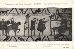Tapestry of the queen Mathilde Bayeux CPA Edouard listens to the account of the embassy in Normandy