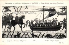 Tapisserie der Konigin Mathilde Bayeux CPA welches die Flotte in Richtung zu England verschiebt